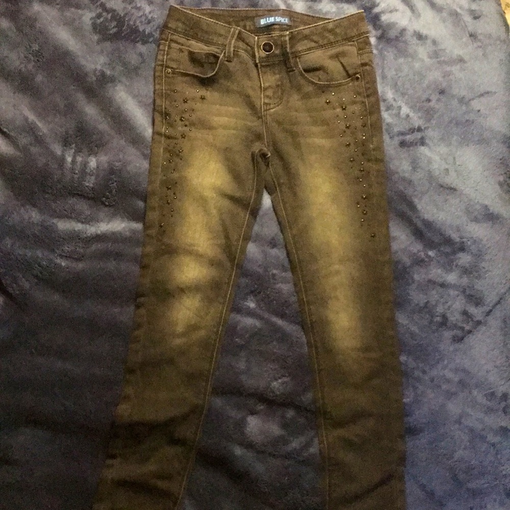 Blue Spice gray girls jeans with cute star embellishments